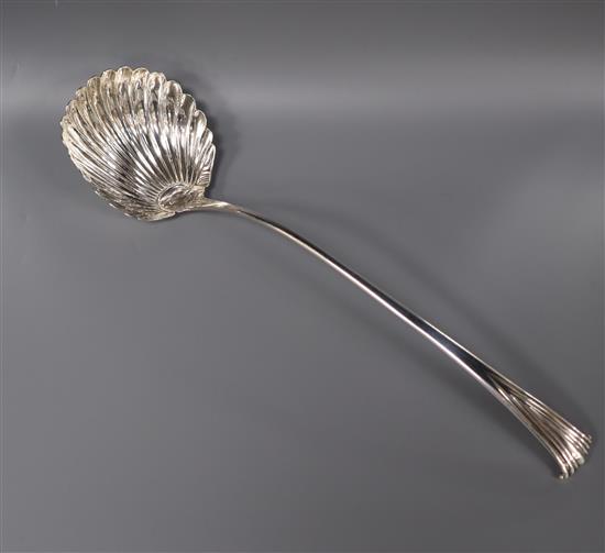 A George III silver onslow pattern soup ladle, George Smith III, London, 1779, (possibly converted from Old English pattern) 3 oz.